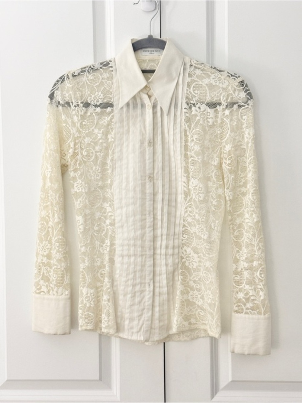 Difference Paris Lace Blouse Cotton Voile Pleat Button Front Top FR 1 /US Sm